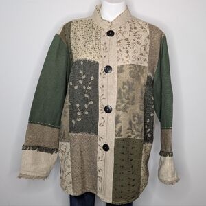 Vintage Flashback Tan Green Color Block Button Up Jacket XL